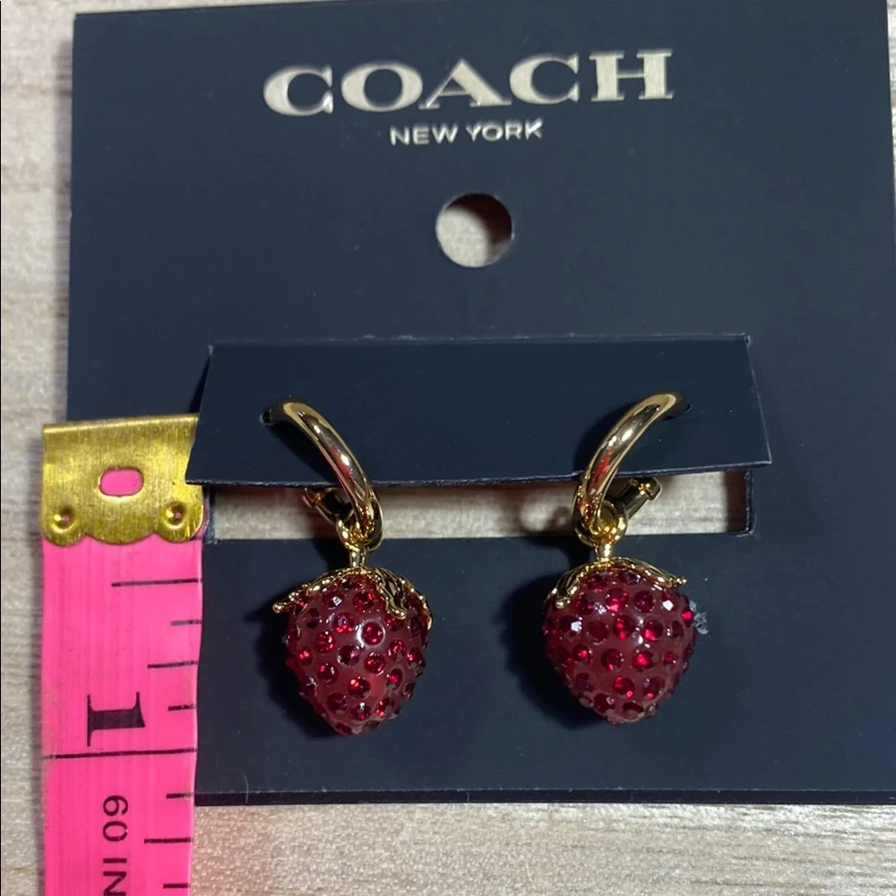 Coach Gold and Red Strawberry Charm Huggies RARE NWT - Picture 3 of 7